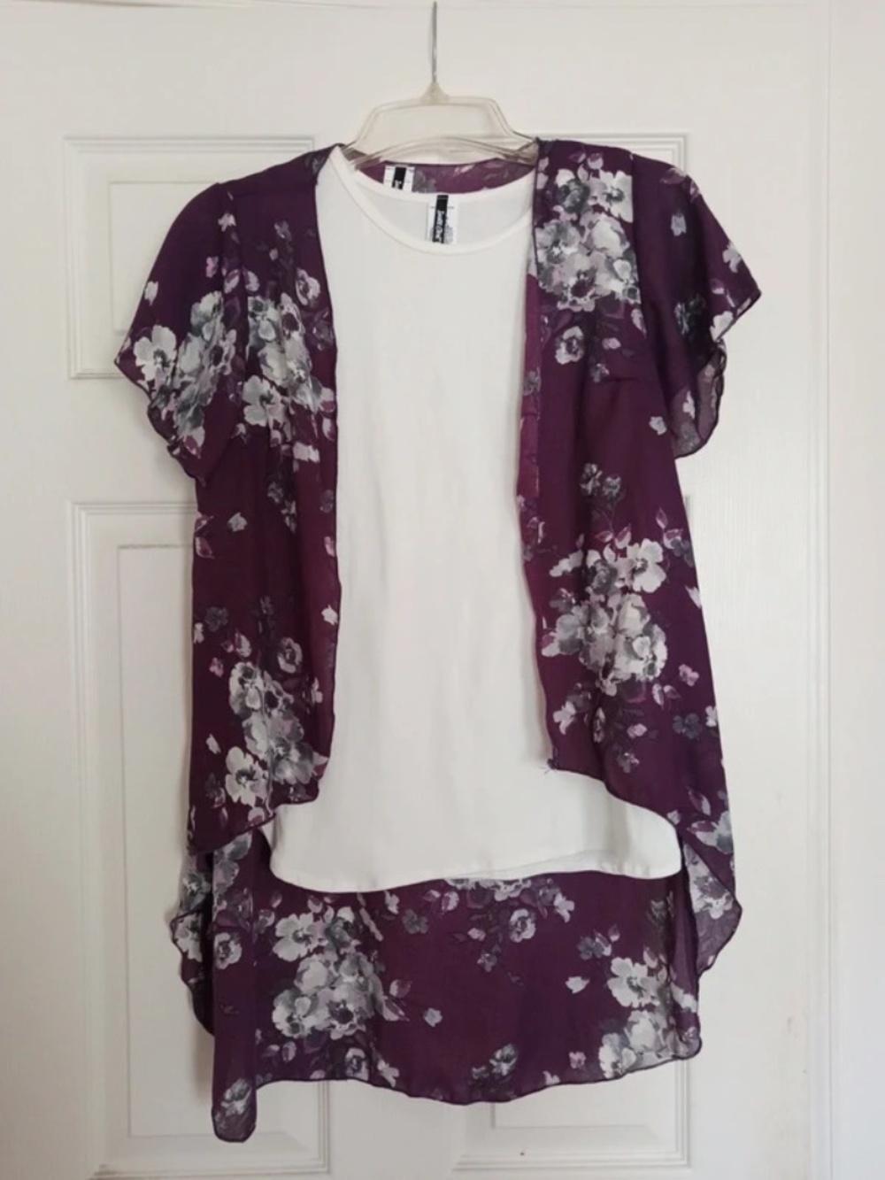 Girls Purple Floral Open Front Shirt w/ White Tank
